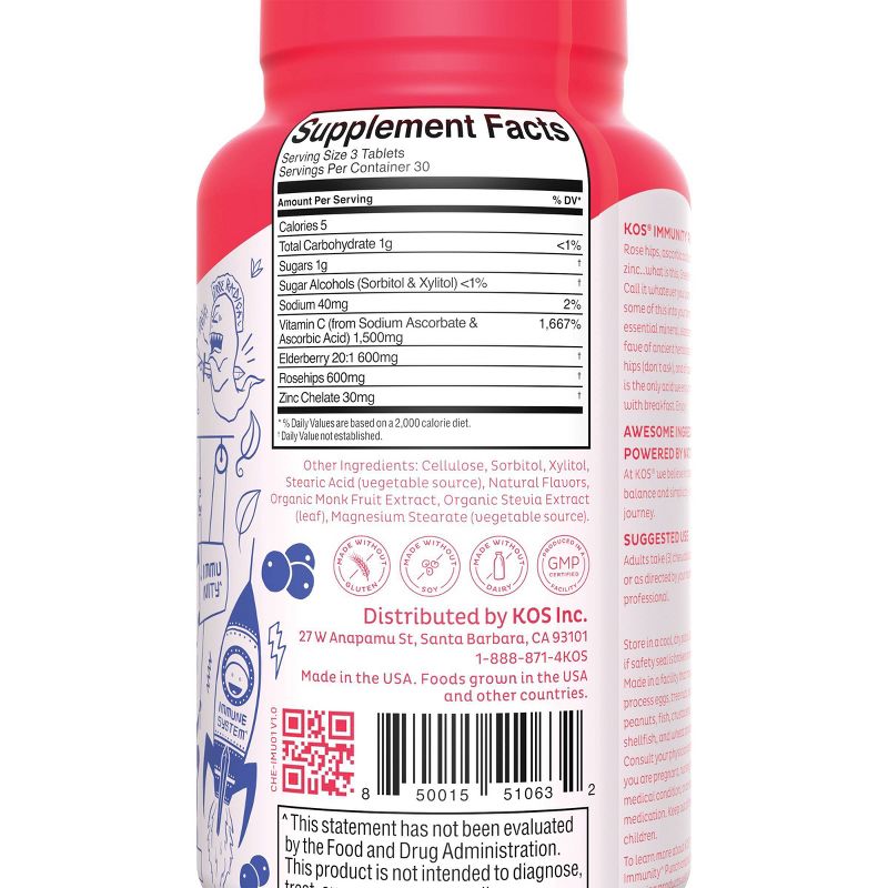 KOS Immunity Punch Chewable Tablets - Sour Berry Blast - 90ct