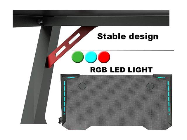 Gaming Desk, 55 Inch Gaming Table, PC Computer Workstation with LED RGB Lights, Headphone Hook and Cup Holder for Home, Black