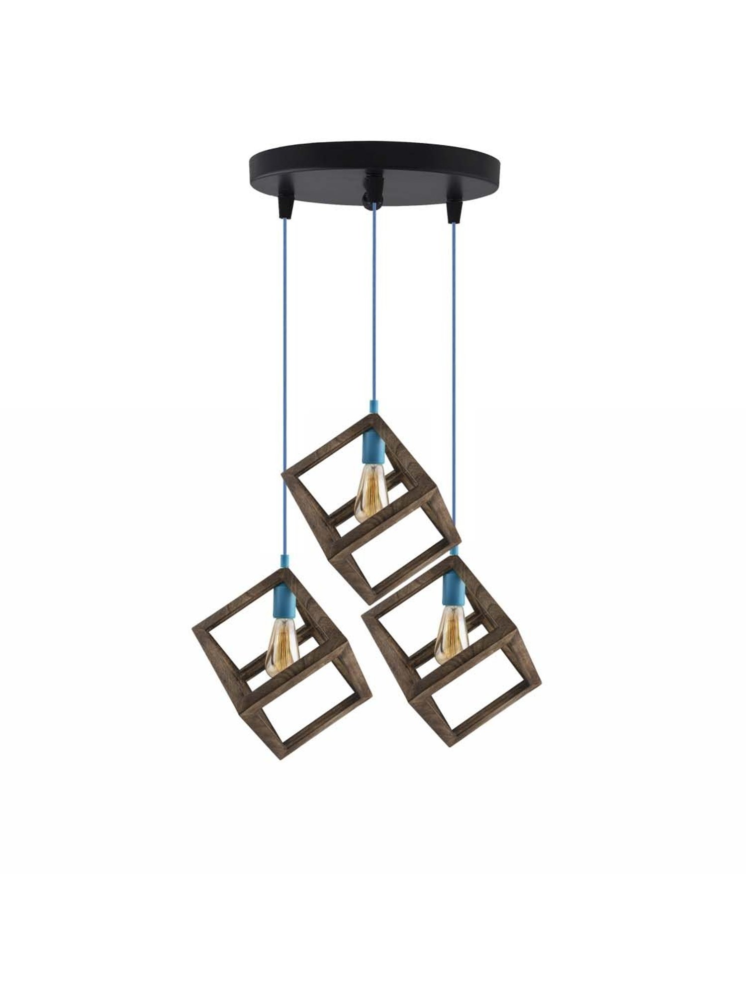 Homesake 3-Lights Round Cluster Brown Wooden Modern Nordic Cube Hanging Light  (Bulb not included)