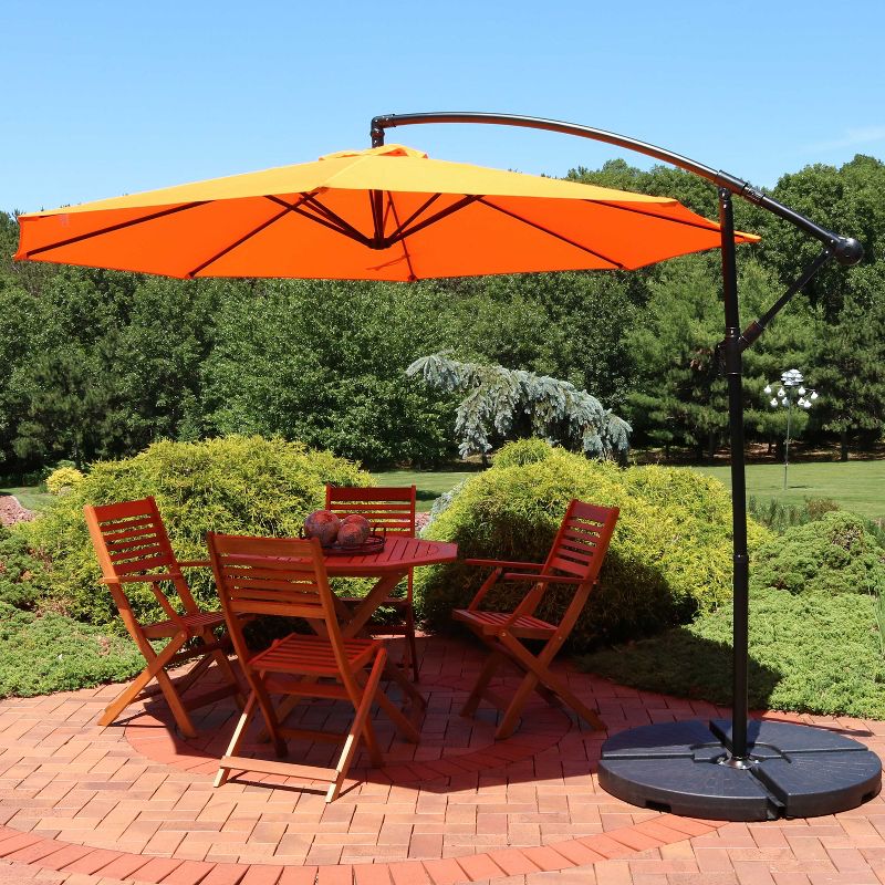 Sunnydaze Outdoor Steel Cantilever Offset Patio Umbrella with Air Vent, Crank, and Base - 9' - Tangerine