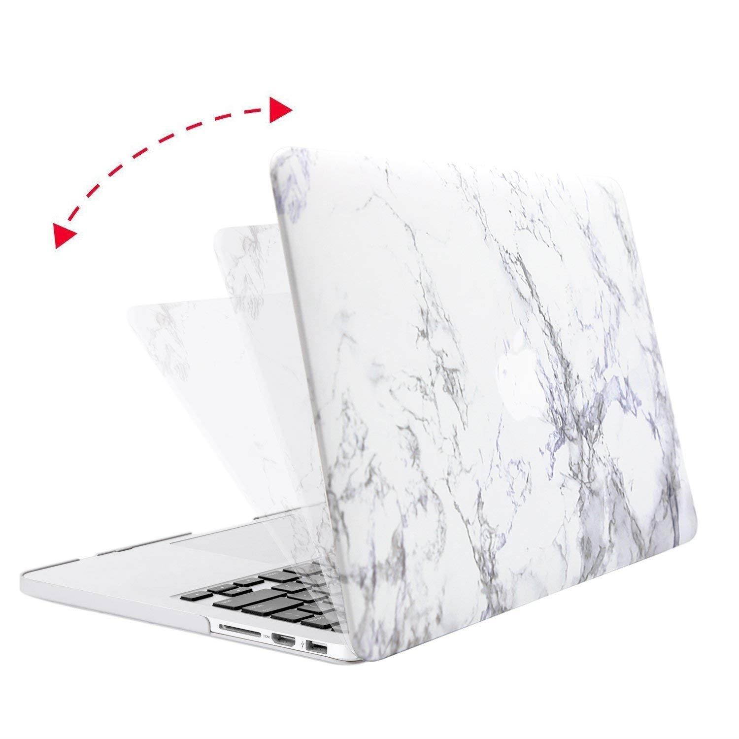 MOSISO Plastic Pattern Hard Case Only Compatible MacBook Pro (W/O USB-C) Retina 13 Inch (A1502/A1425)(W/O CD-ROM) Release 2015/2014/2013/end 2012 & Keyboard Cover & Screen Protector, White Marble