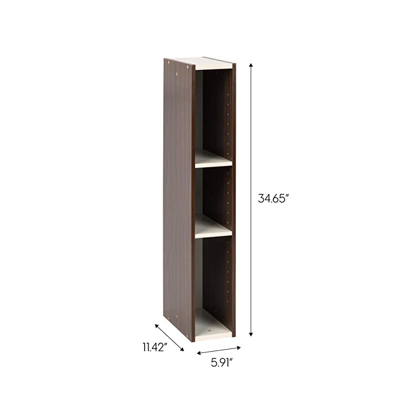 Slim Space Saving Shelf with Adjustable Shelves 6W x 34H 6Inch Walnut Brown