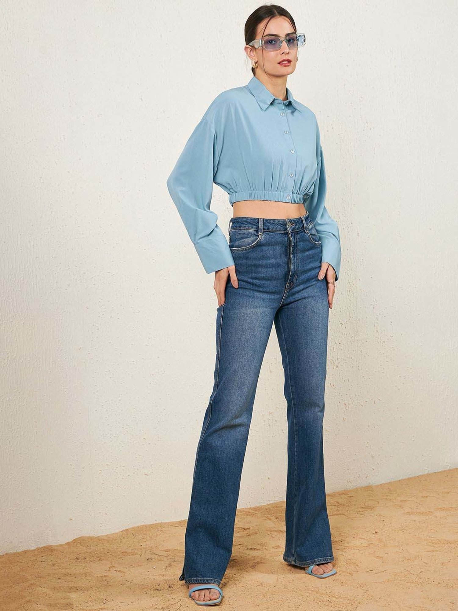 Rare Blue Slim Fit Crop Top