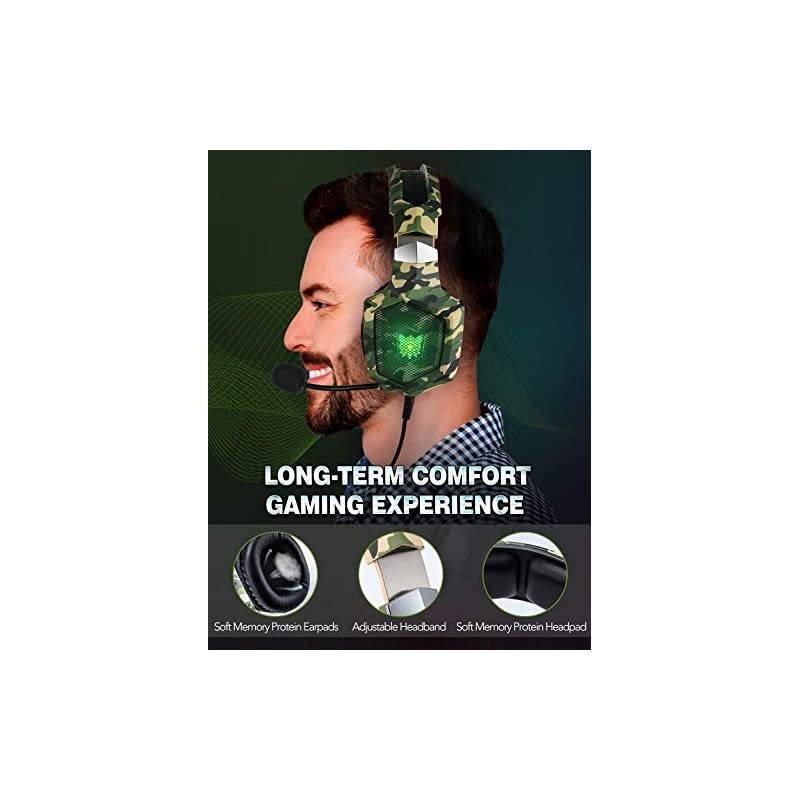 Gaming Headset for PS4, Xbox One, PC Headset w/Surround Sound, Noise Canceling Over Ear Headphones with Mic & LED Light, Compatible with PS5, PS4, Xbox One, Switch, PC, PS3, Mac, Laptop, Green