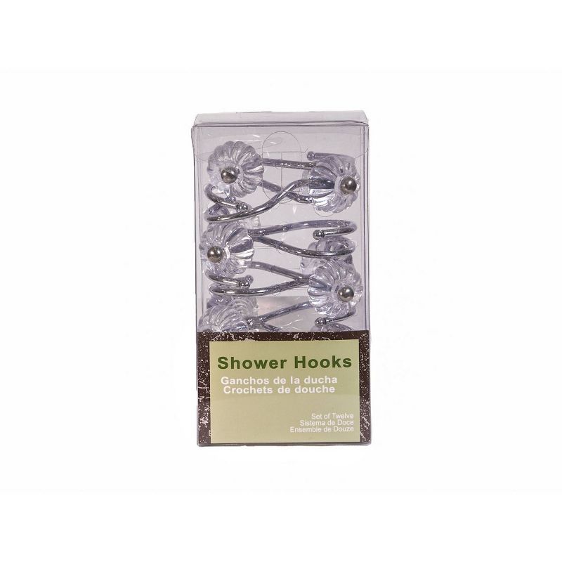 Acrylic Petals Flora Shower Curtain Hooks Medium Clear Set of 12 - Elegant Home Fashions