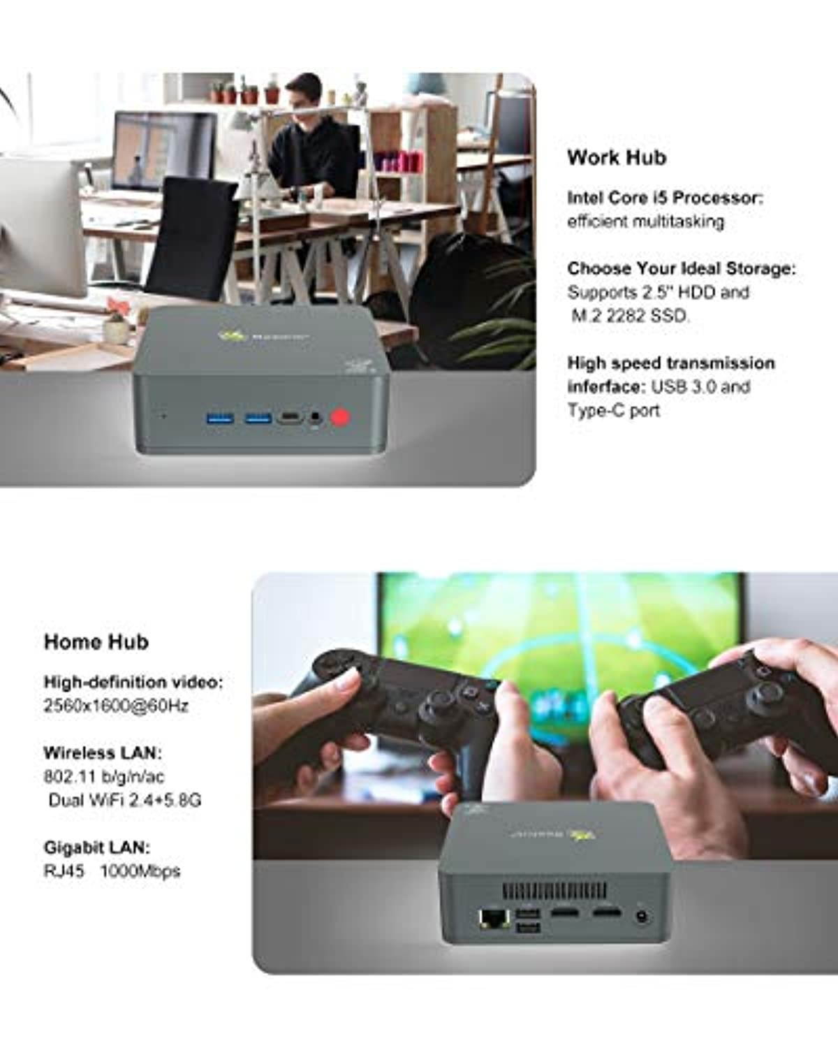 Mini PC, Beelink U57 Intel Core i5-5257U Processor (up to 3.10GHz) Windows 10 Pro Mini Desktop Computer, 8GB DDR3L/256GB M.2 SSD, Supports Extended HDD  and  SSD 2.5?/4K HD/Dual HDMI/Dual WiFi /BT4.0