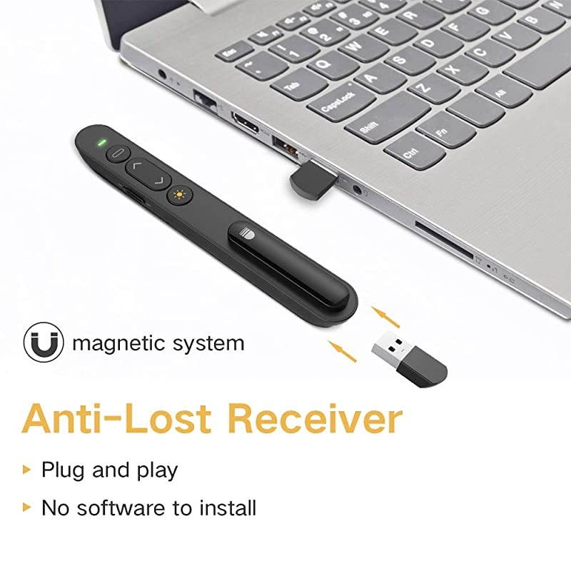 Wireless Presenter Remote Laser Pointer 24GHz USB Control Presentation PPT PowerPoint Clicker for Mac Keynote Laptop Google Slides Support Hyperlink and Volume Control