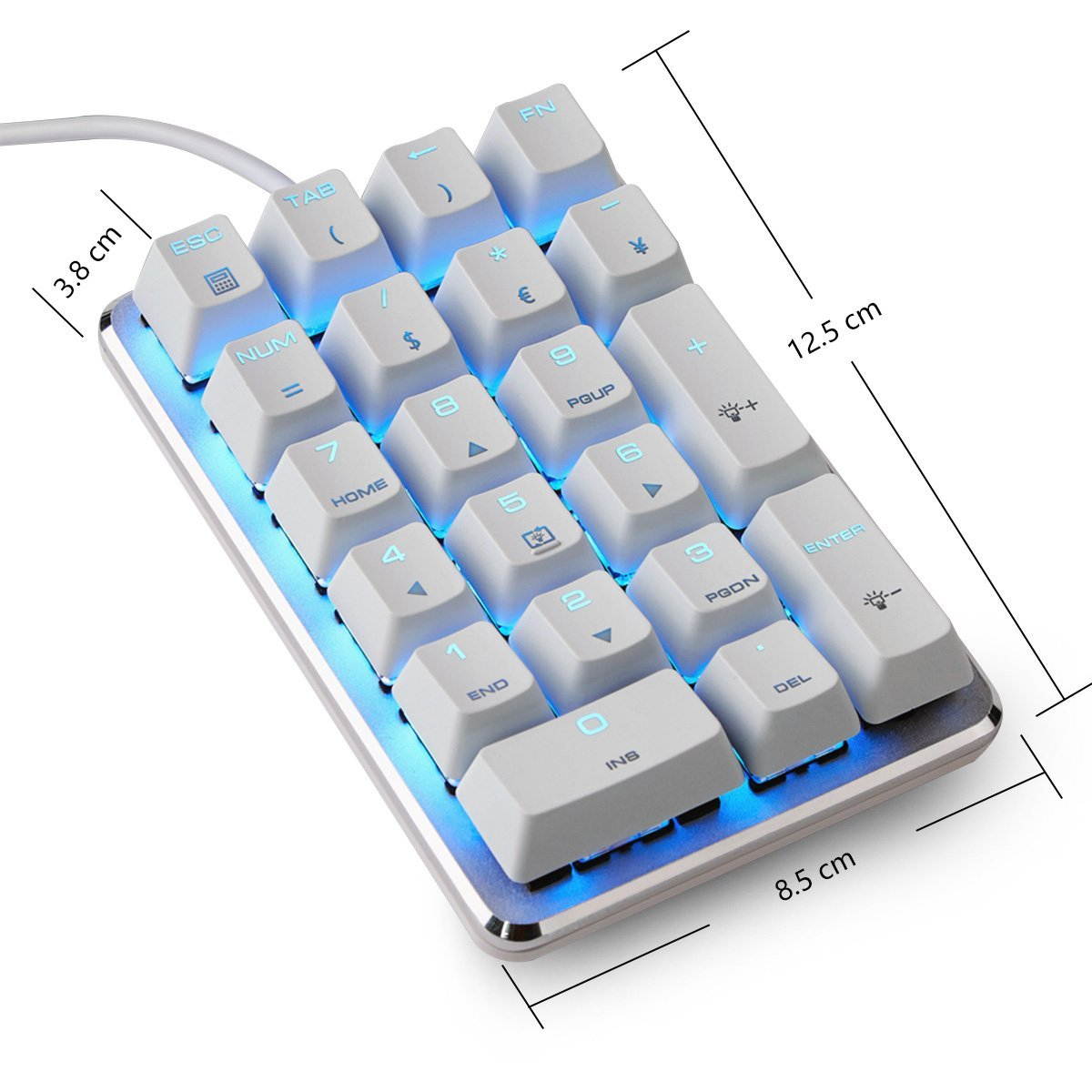Mechanical Numeric Keypad GATERON Blue Switch Wired Ice Blue Backlit Gaming Keypad 21 keys Mini Numpad Portable Keypad Extended layout White Magicforce by Qisan