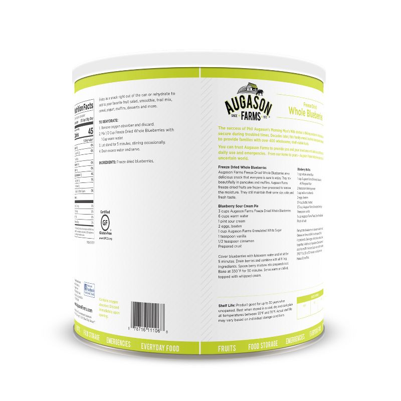 Augason Farms Gluten Free Freeze Dried Whole Blueberries - 12oz