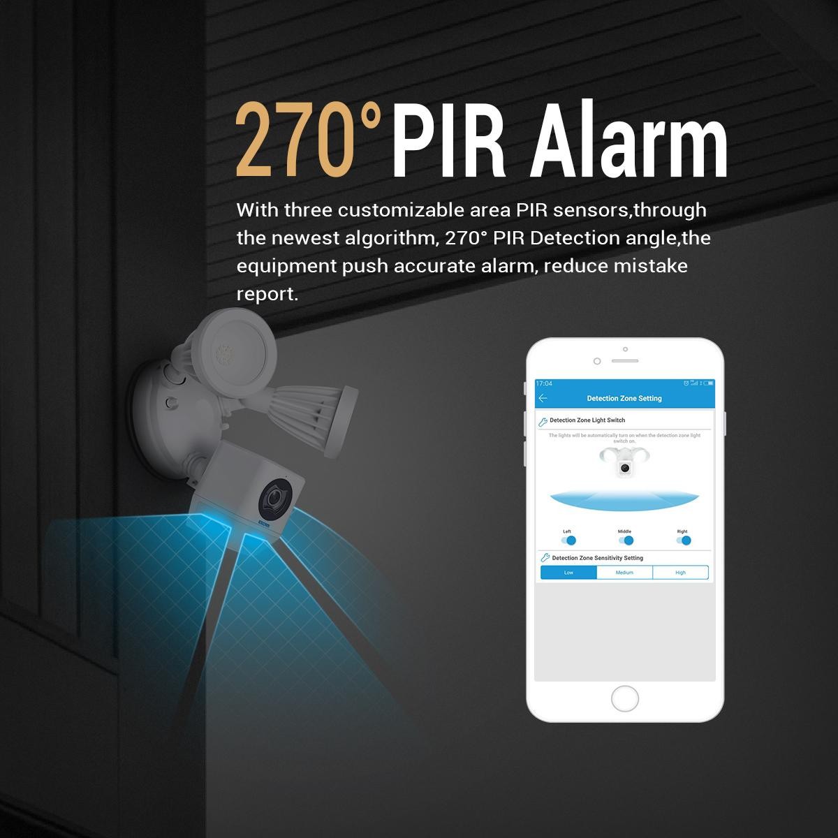 Audio Wifi Security Camera LED Floodlight 270&deg; PIR Detection Remote Siren Alarm