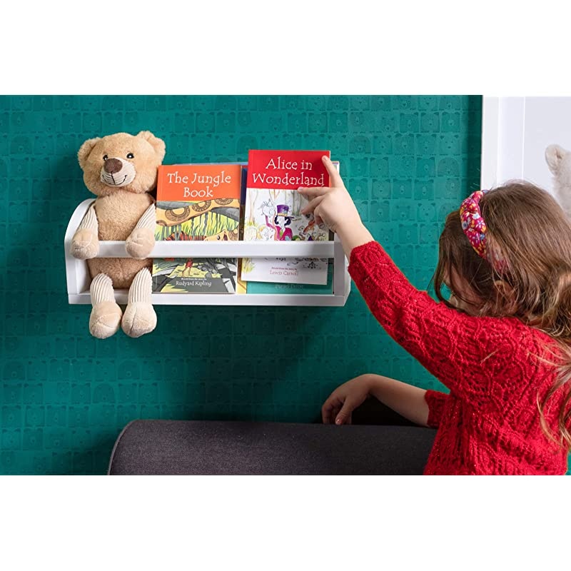 Lissa Wall Shelf 17" Wood Wall Mounted White Bookshelf for Nursery Wall Decor, Kids Storage Organizer Set of 2