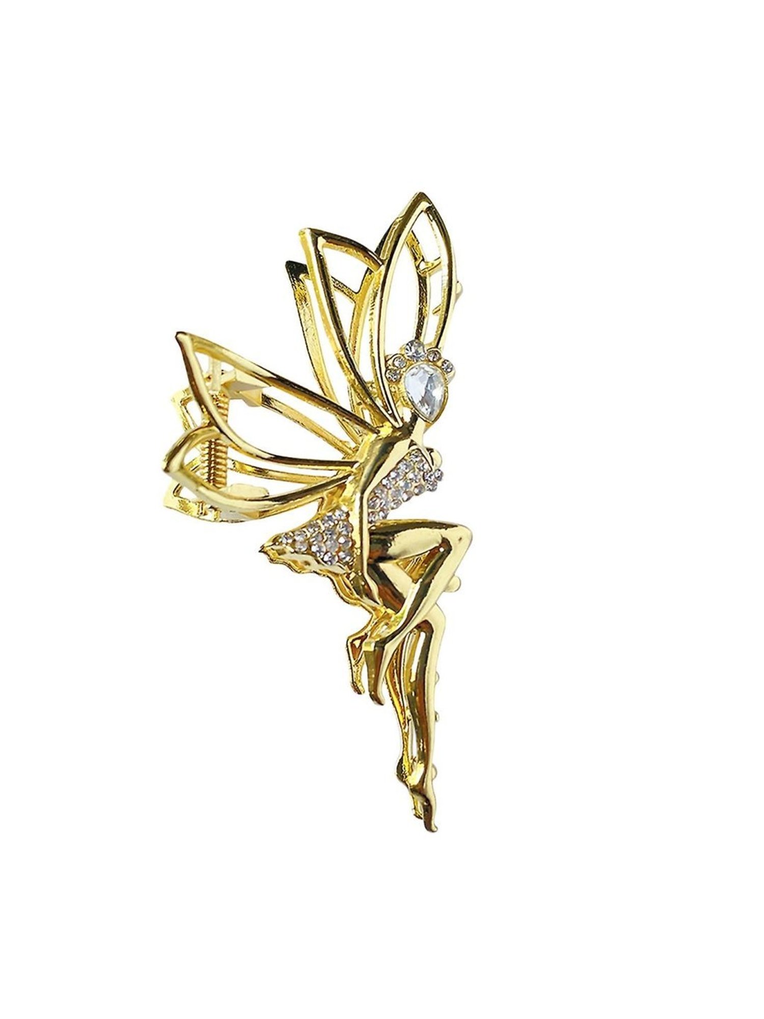 OOMPH Gold Tone Angel Shape Large Hair Claw Party Wear Crystal Studded Stylish Latest