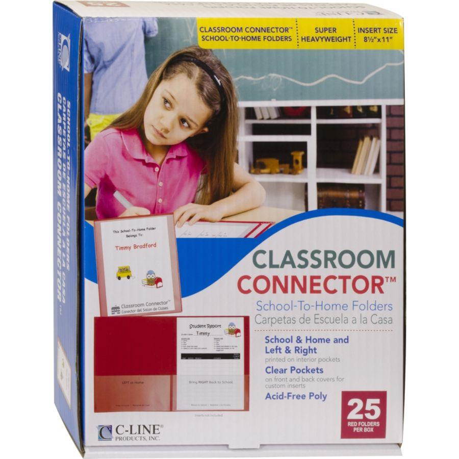 C-Line Classroom Connector Folders 9'x11-3/4" 25/BX Red 32004