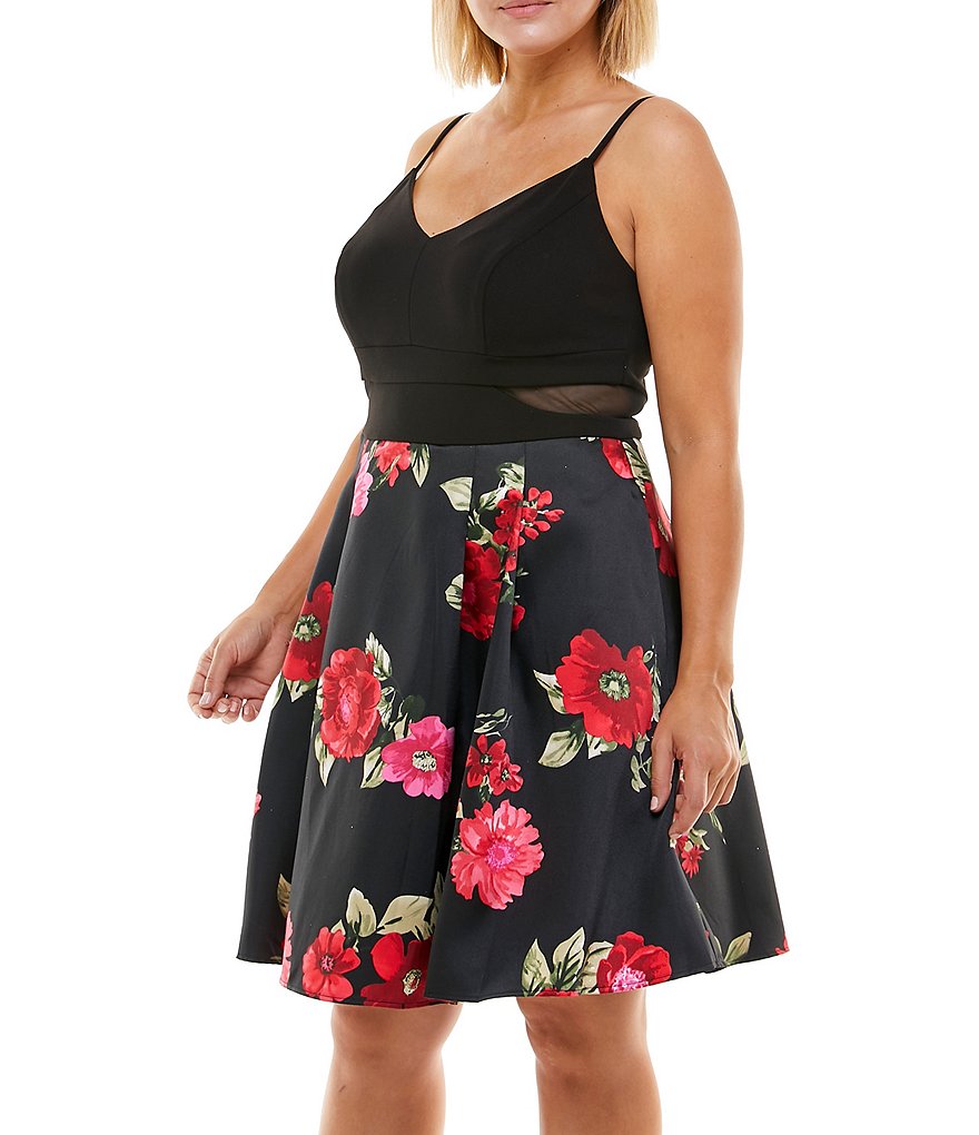 B. Darlin Plus Sleeveless Floral Skirt Fit-And-Flare Dress