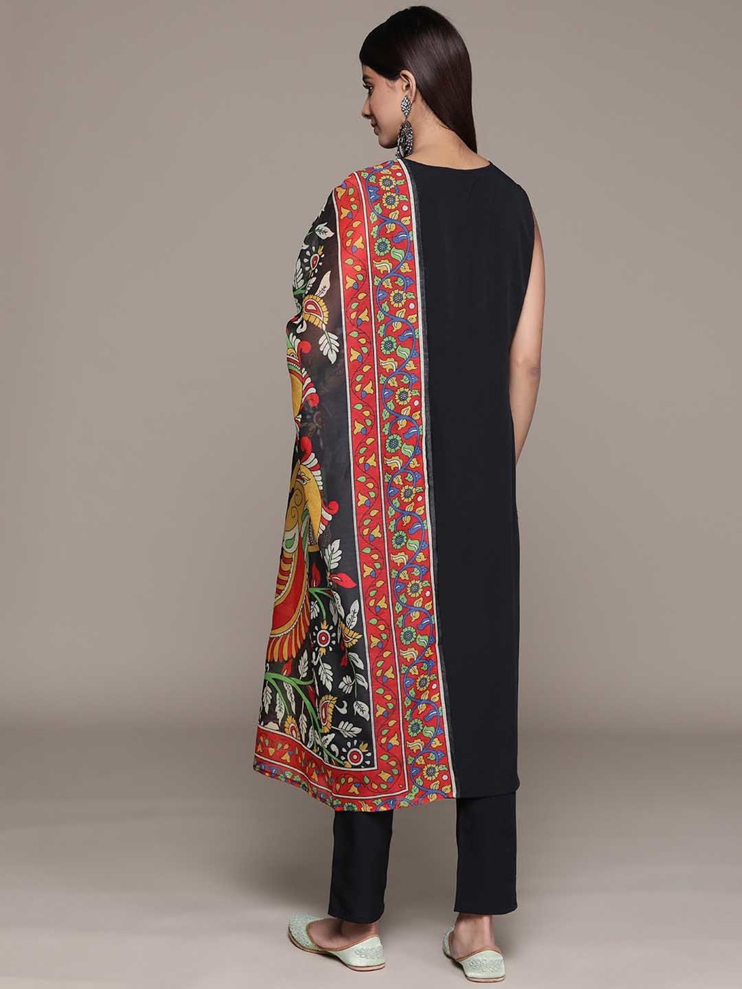 Ziyaa Black Printed Kurta With Pant & Dupatta
