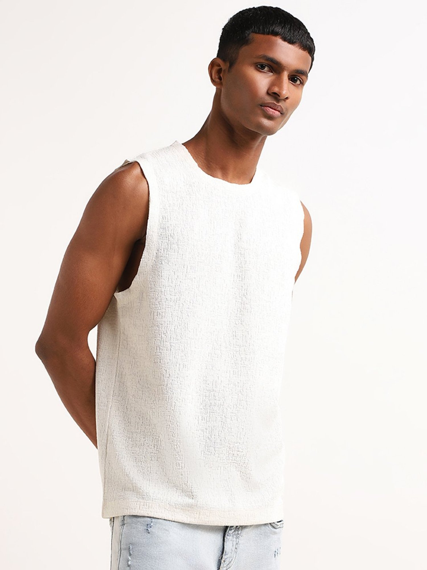 Nuon by Westside Off-White Relaxed Fit Marble Textured Vest