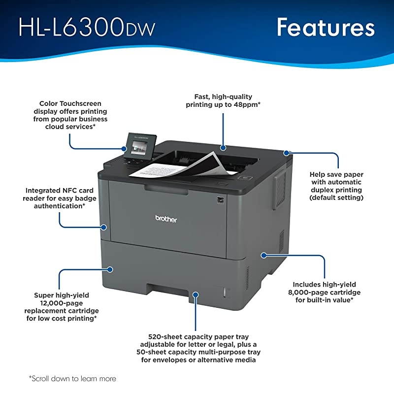 Monochrome Laser Printer HLL6300DW Wireless Networking Mobile Printing Duplex Printing Large Paper Capacity Cloud Printing  Dash Replenishment Ready