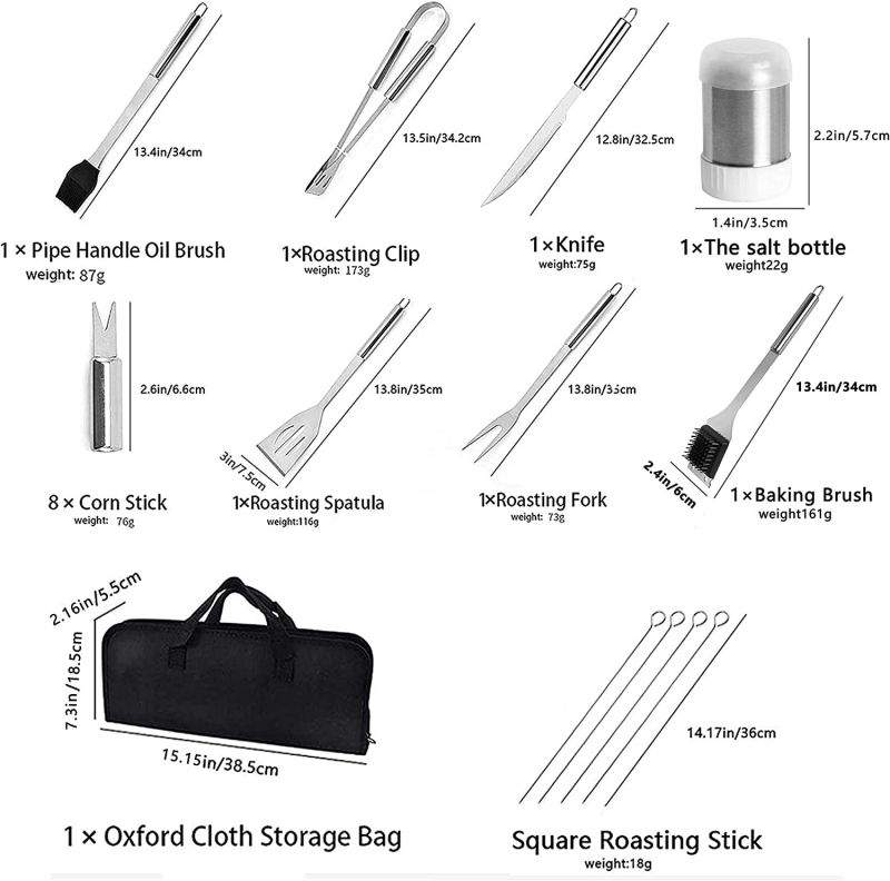 CAIG BBQ Grill Accessories Set, BBQ Kit, Grilling Gifts for Men, BBQ Tools Gift Utensil with Spatula, Tongs, Skewers for Barbecue, Camping, Kitchen, Stainless Steel, 21 PCS