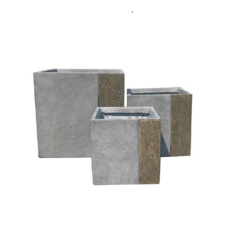 Set of 3 Kante Lightweight Concrete Modern Square Outdoor Planters - Rosemead Home & Garden, Inc.