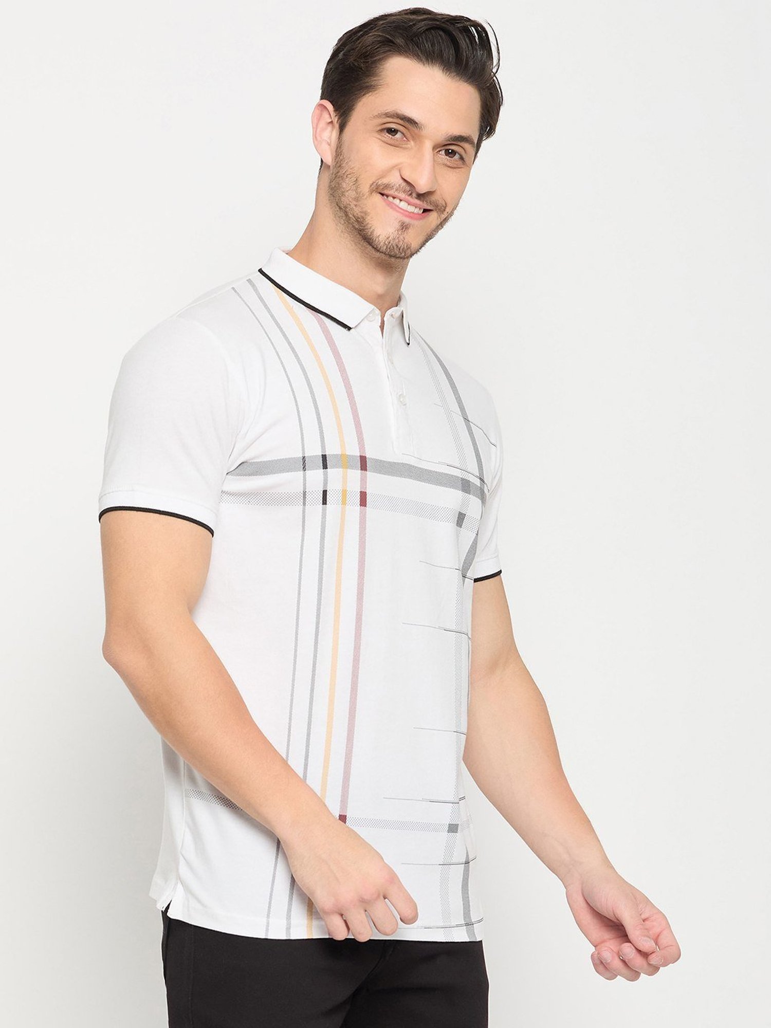 Duke White Slim Fit Striped Polo T-Shirt