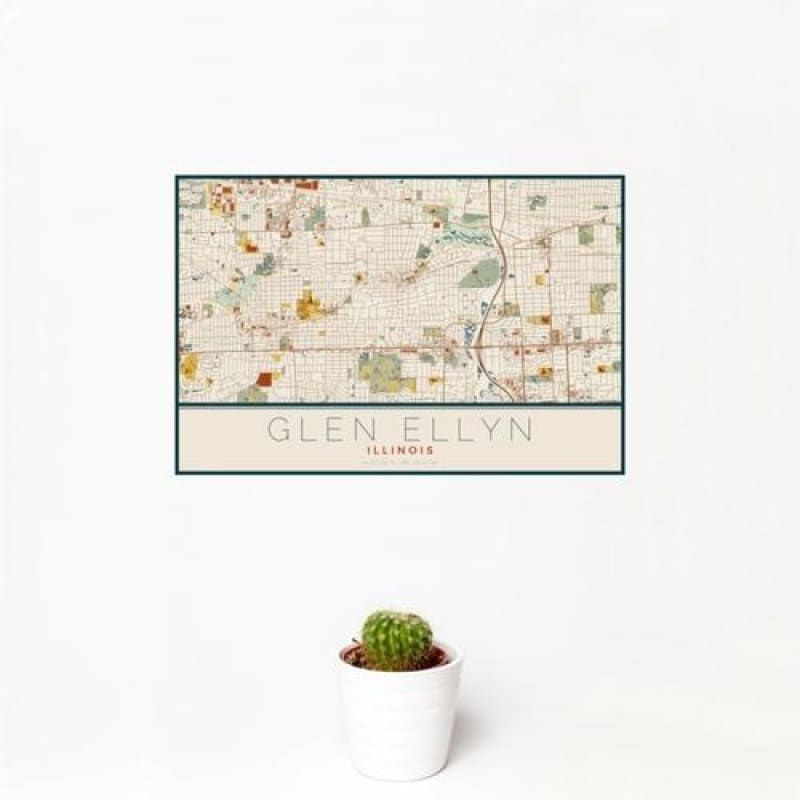 Glen Ellyn - Illinois Map Print in Woodblock