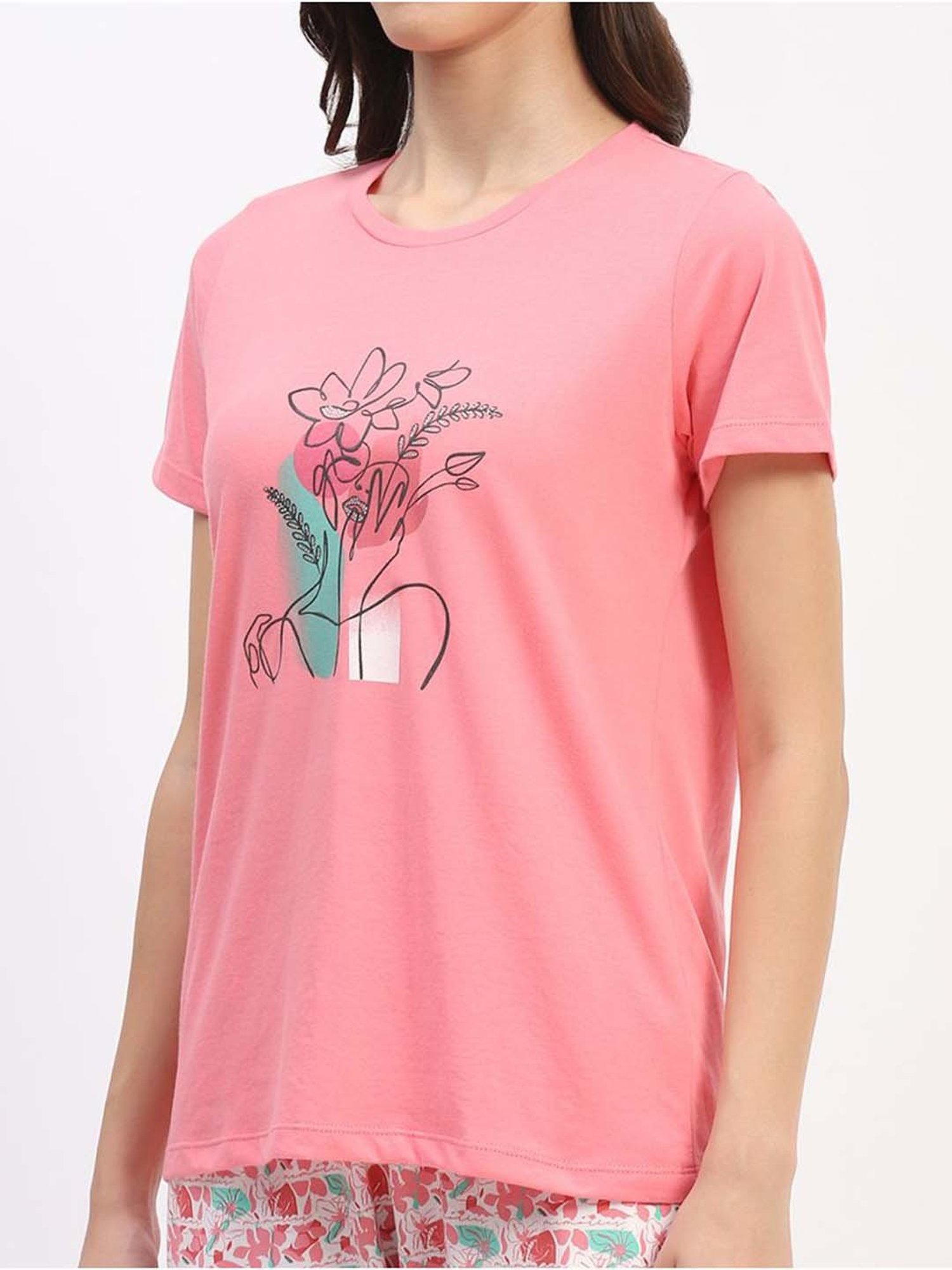 MADAME M Secret Pink Cotton Printed T-Shirt Pyjamas Set