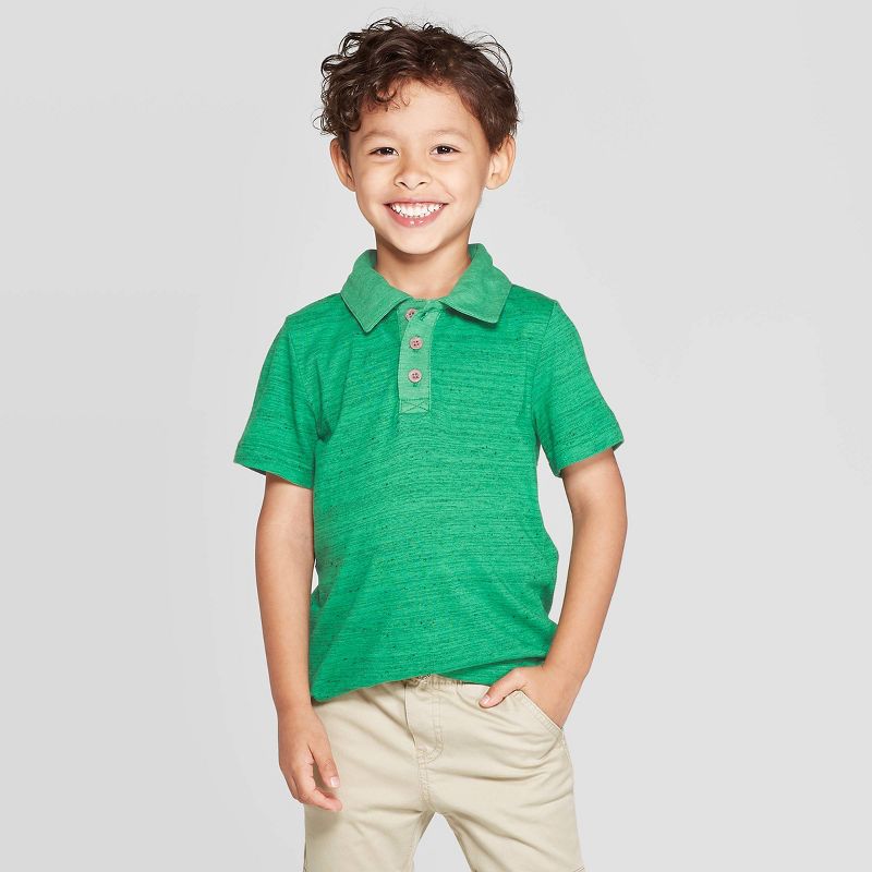 Toddler Boys' Specialty Jersey Short Sleeve Polo Shirt - Cat & Jack™ Heather Green 12M