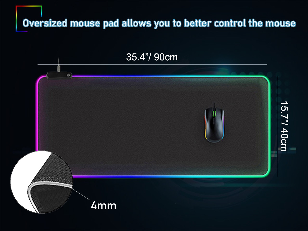 Large RGB Gaming Mouse Pad - 14 Light Modes Extended Computer Keyboard Mat with Durable Stitched Edges, High-Performance Mouse Pad Optimized for Gamer 31.5X 11.8in