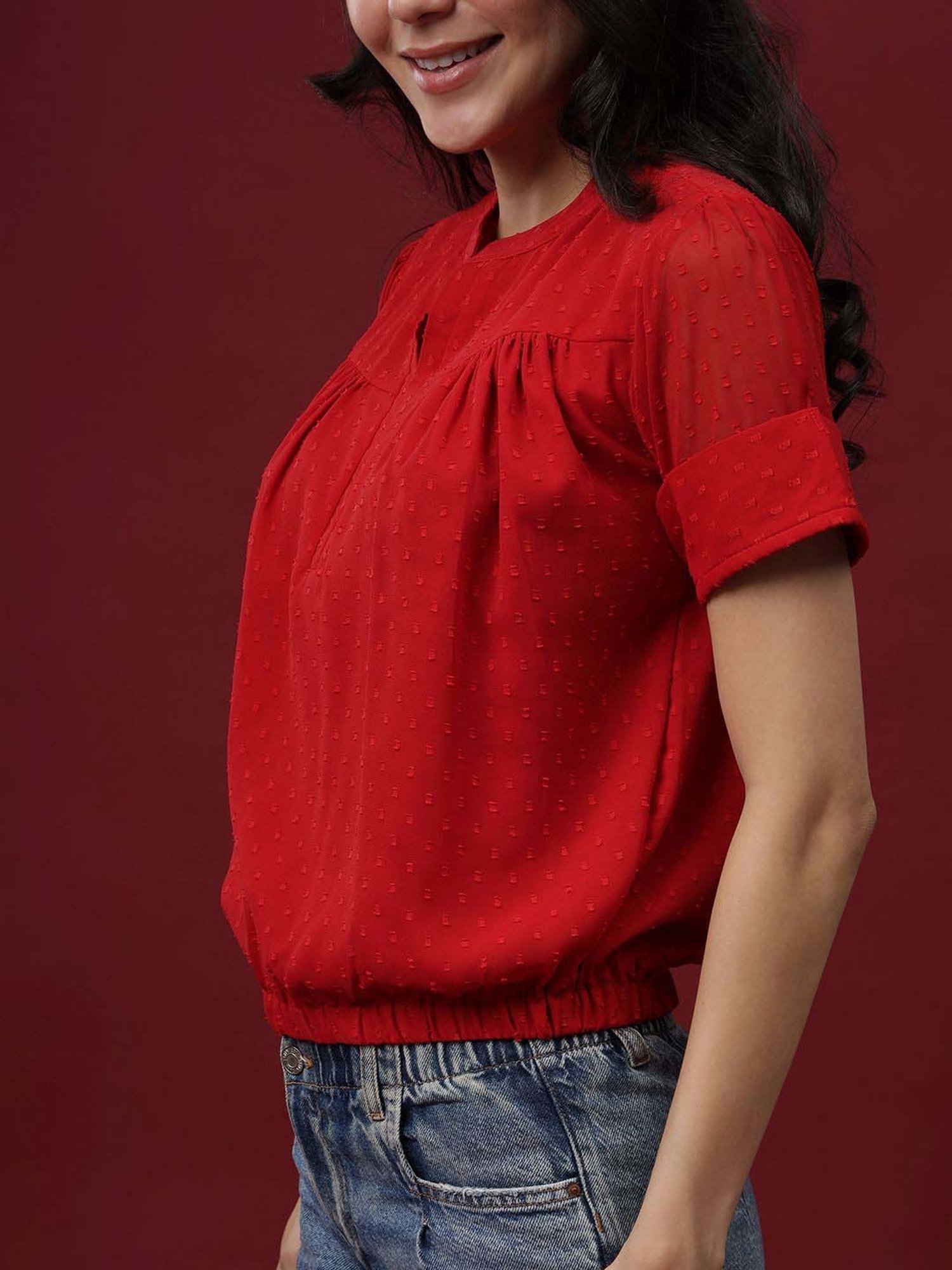 NEUDIS Red Self Pattern Top