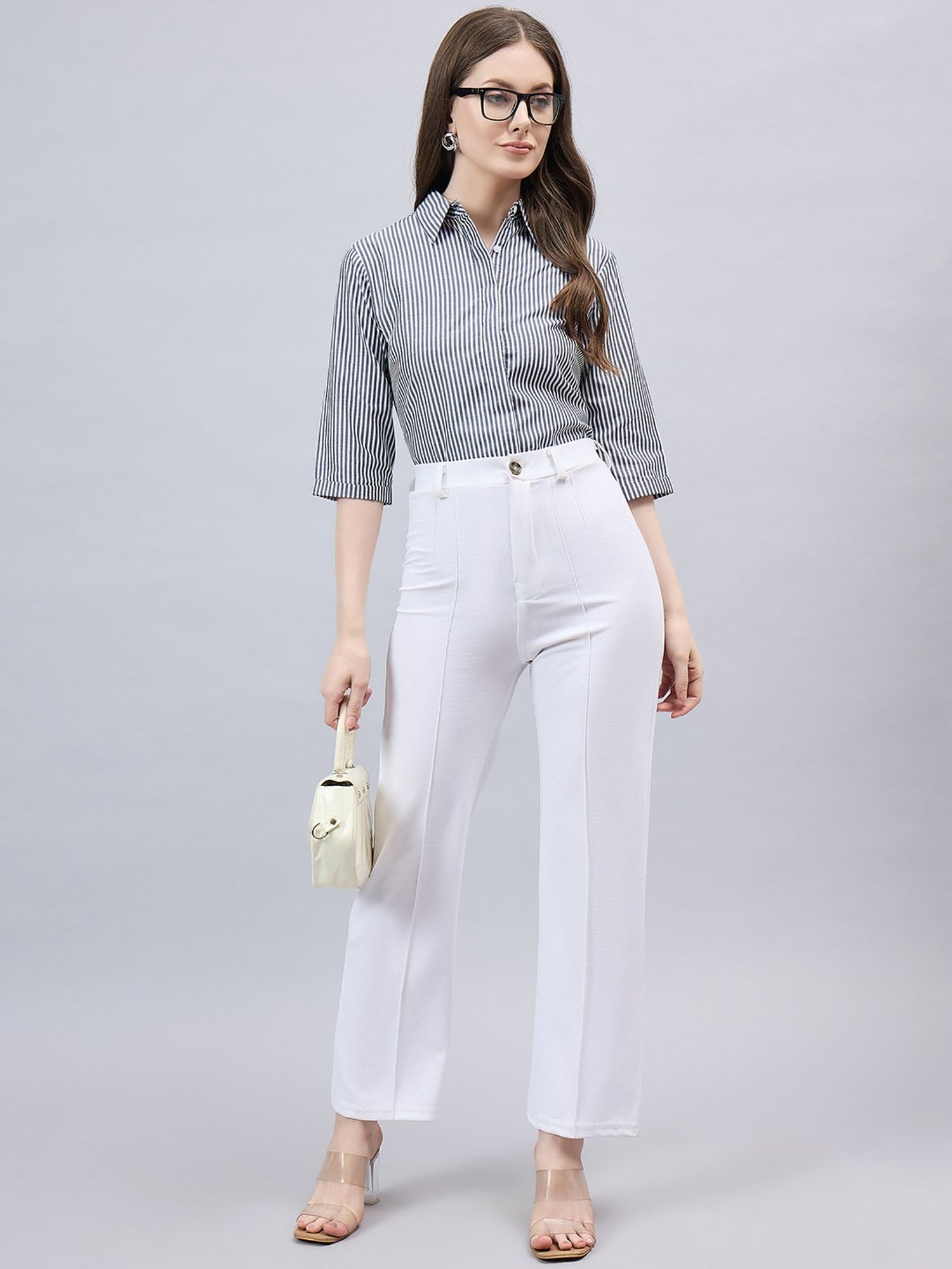 Style Quotient Black & White Striped Formal Shirt