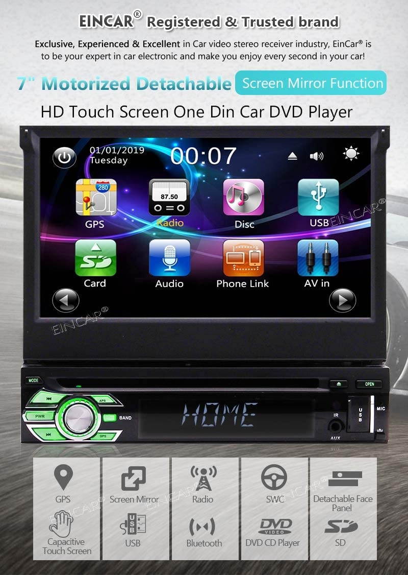 1Din Car Radio GPS Stereo Navigation System 7inch Car DVD CD Player Capacitive Touchscreen in Deck Headunit Support Mirror Link for Android Smart Phone Steering Wheel Control with Reversing Camera