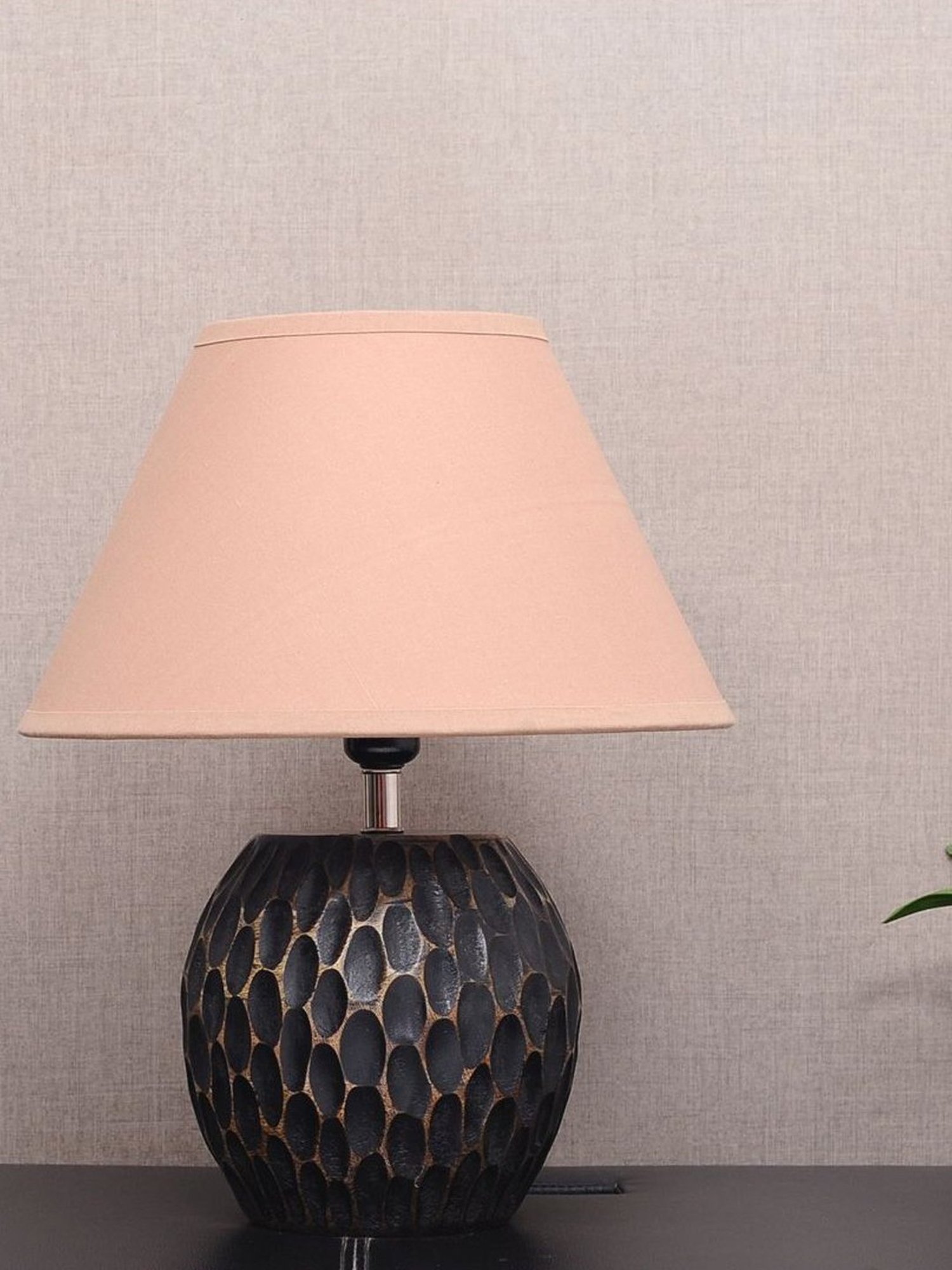 Kapoor Lamp Shades Black & Pink Wood Aida Mini Carved Table Lamp