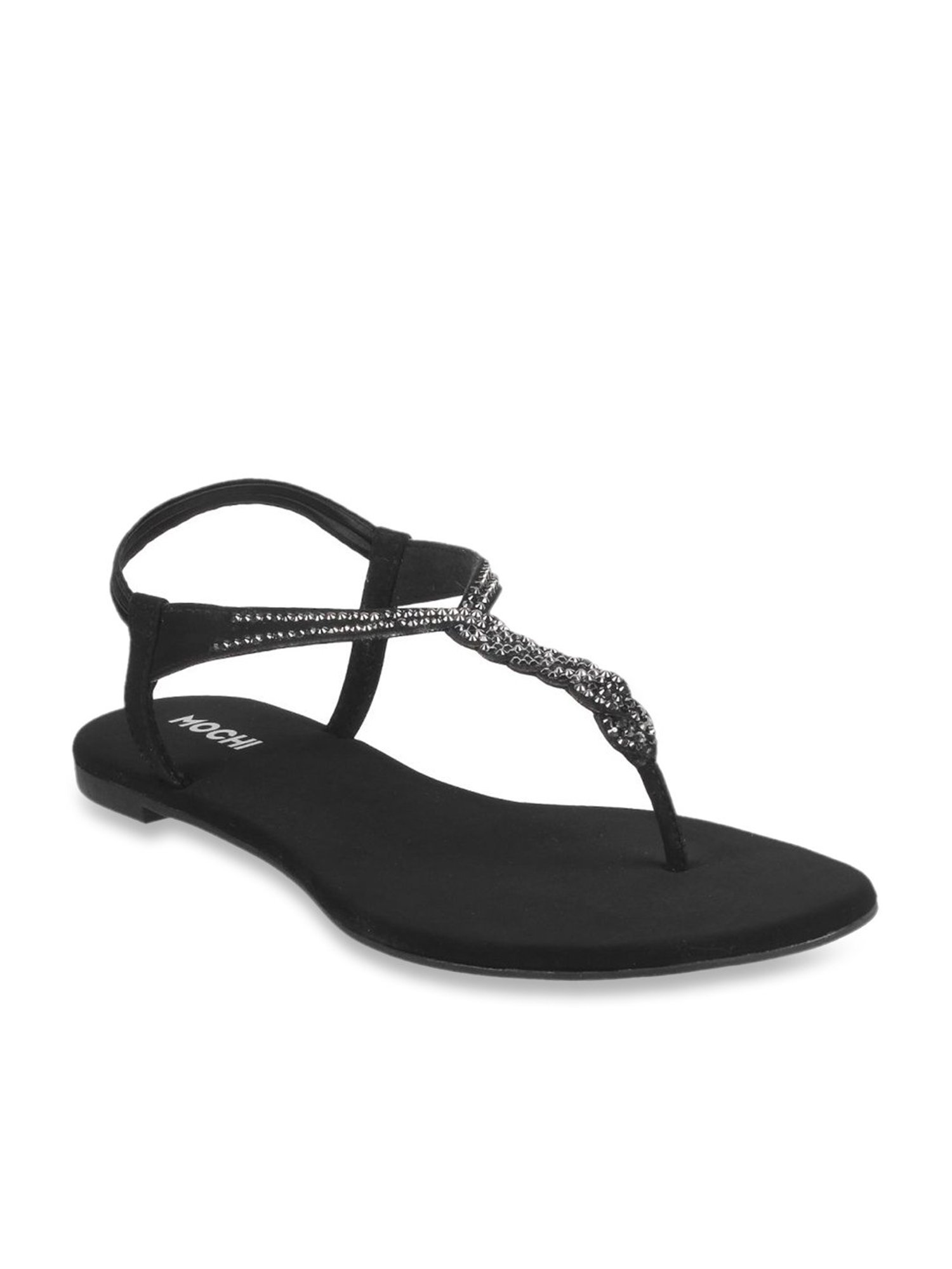 Mochi Black T-Strap Sandals