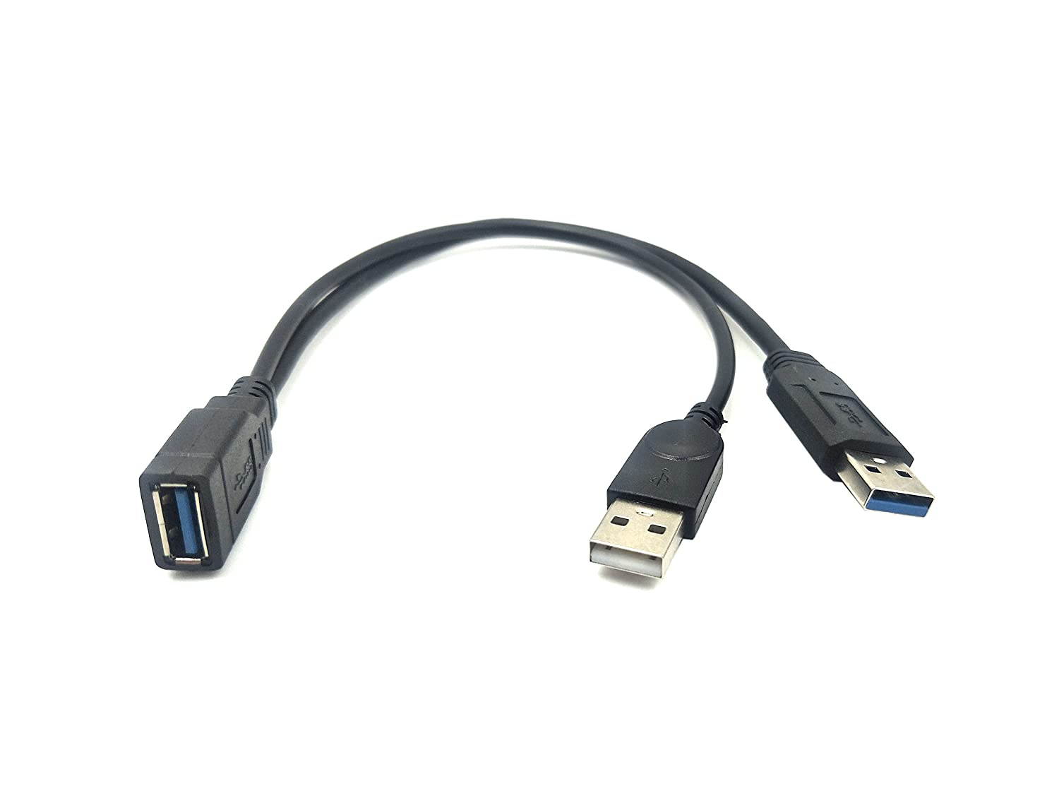 USB 3.0 Y Splitter Cable 30CM/1ft USB 3.0 Type A Female to Dual USB Male 1 to 2 Sync Data Charging Converter Y Extension Cable Cord (One Side Only for Charging) (1FM/2M)