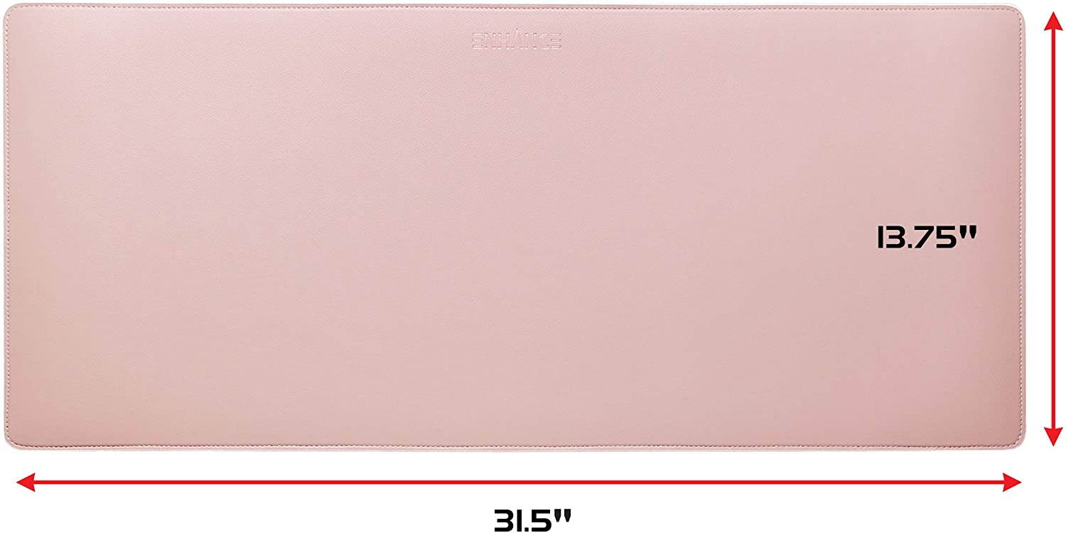 ENHANCE PU Leather Mouse Pad - Faux Leather Desk Mat Protector Extra Large - Water and Stain Resistant , Non-Slip Grip and Stitched Edges - Great Decor and Work from Home Office Accessories (Pink)