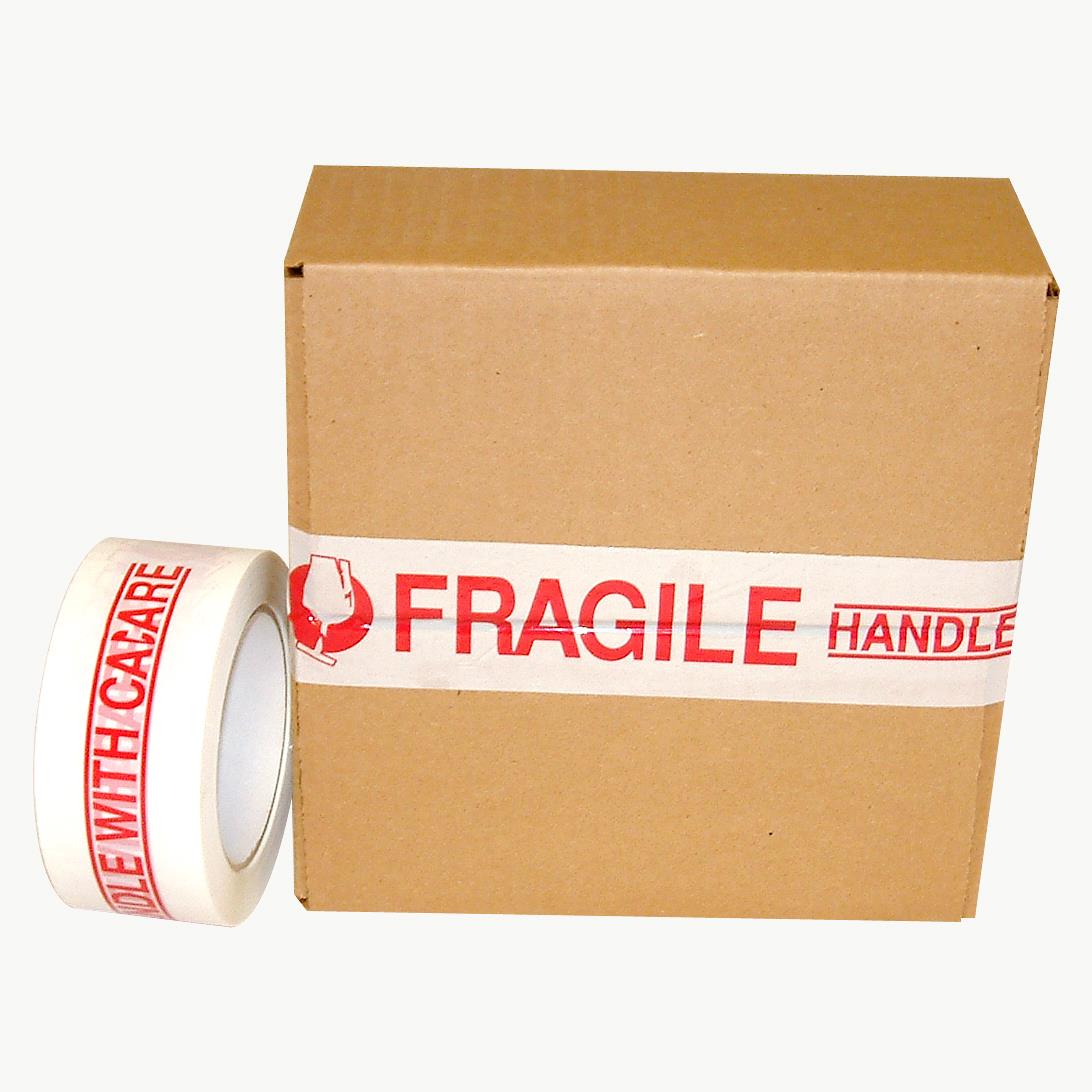 JVCC PP20 Printed Packaging Tape: 2 in x 110 yds. (White with Red "FRAGILE HANDLE WITH CARE" printing)