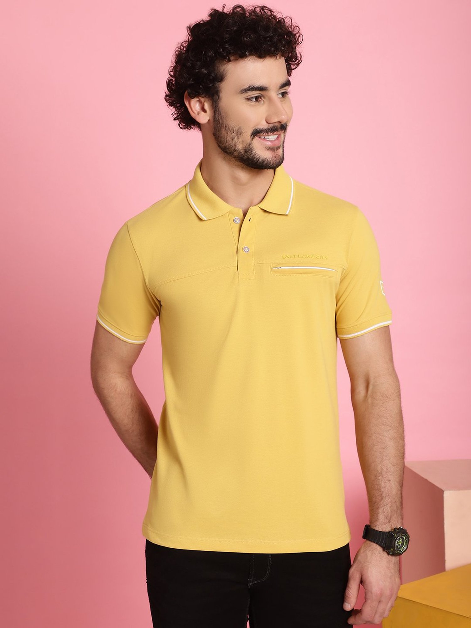 Venitian- Forbidden Clothing Yellow Slim Fit Printed Polo T-Shirt