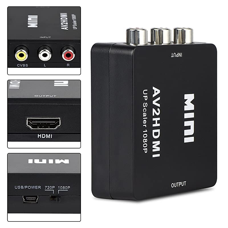 to HDMI, AV to HDMI, 3CVBS Composite Audio Video to 1080P HDMI Converter Adapter Supporting PAL/NTSC for PS3, TV, STB, VHS, VCR, PC, Laptop, Xbox, Camera, DVD Etc