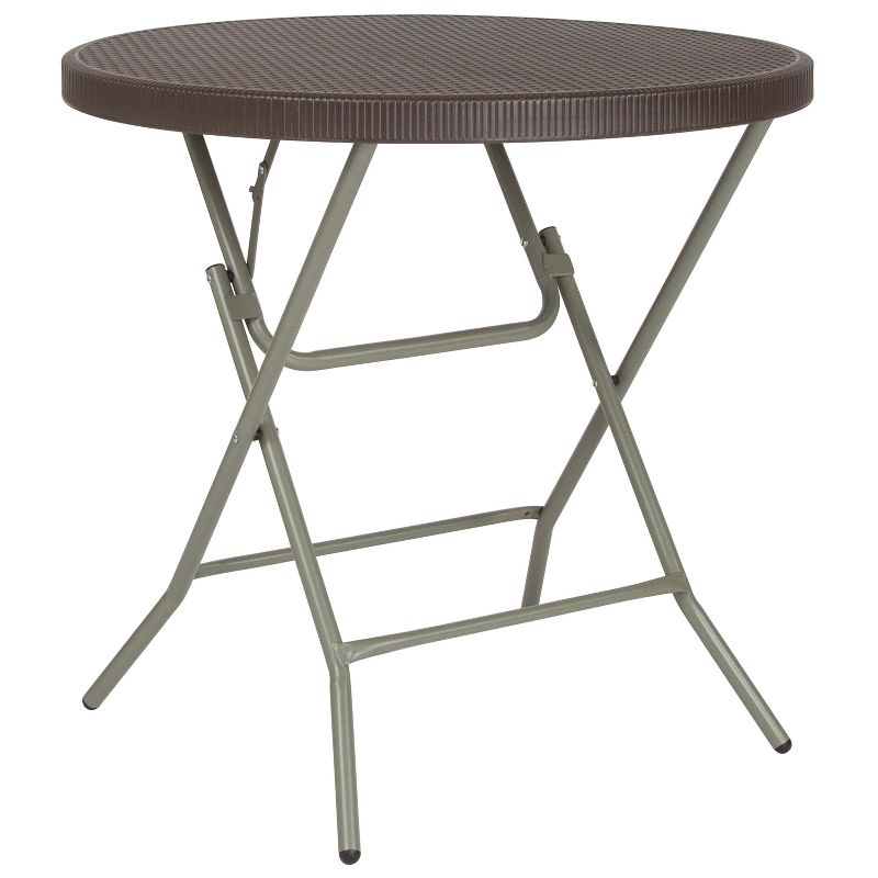 Flash Furniture 2.6-Foot Round Brown Rattan Plastic Folding Table