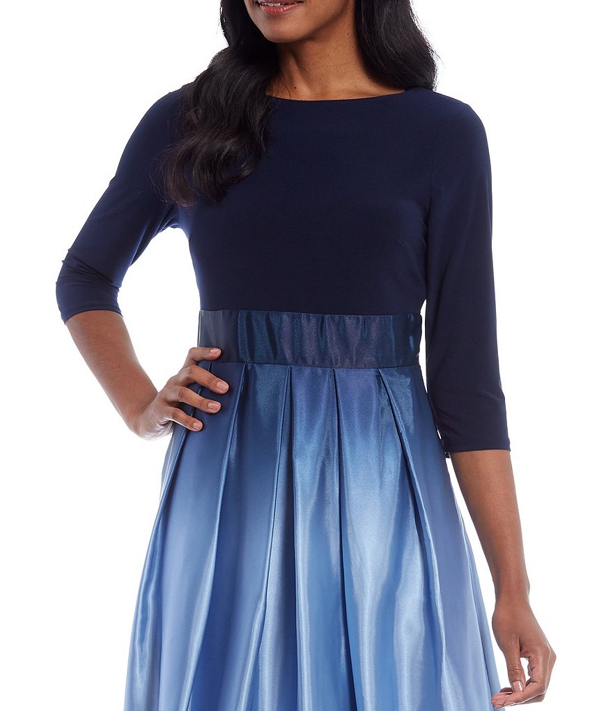 Ignite Evenings Ombre Satin 3/4 Sleeve Ball Gown