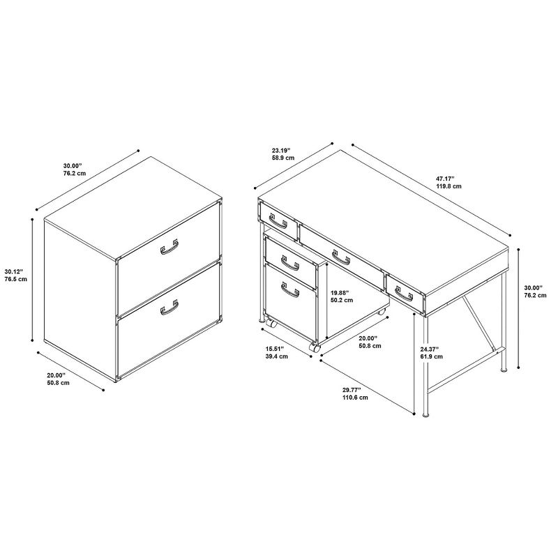 kathy ireland Home by Bush Furniture Writing Desk 2 Drawer Mobile File and Lateral File Coastal