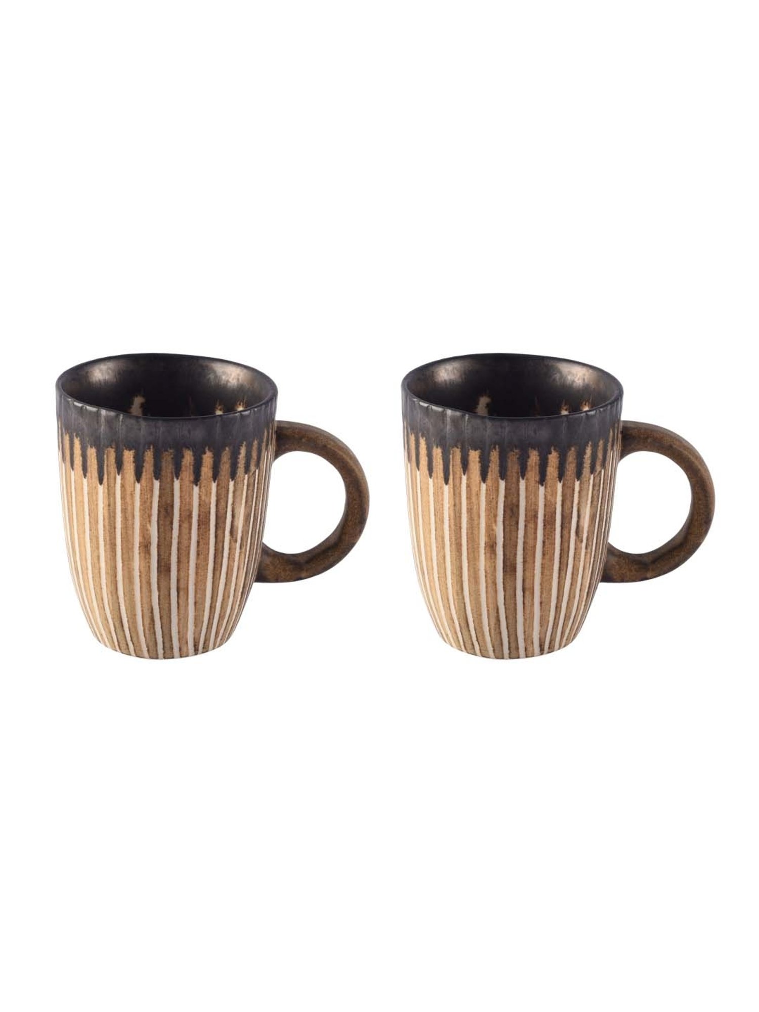 Unravel India Brown Ceramic Coffee Mug - Set of 2