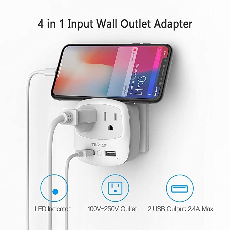 European Travel Plug Adapter  International Power Adaptor with 2 USB 2 American Sockets Europe Outlet Adapter for USA to Most of EU Iceland Italy Spain France Type C