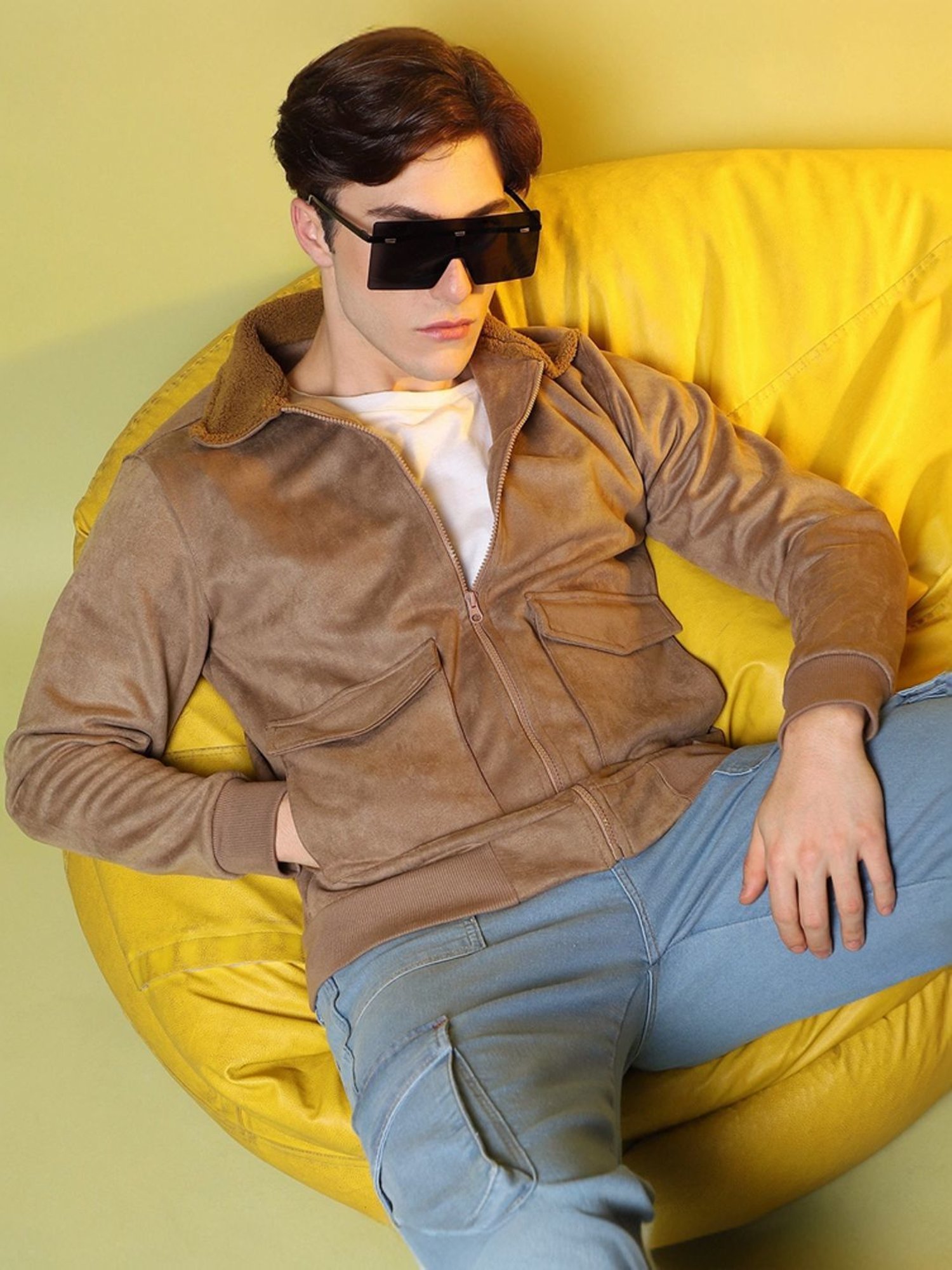 Campus Sutra Beige Regular Fit Jacket