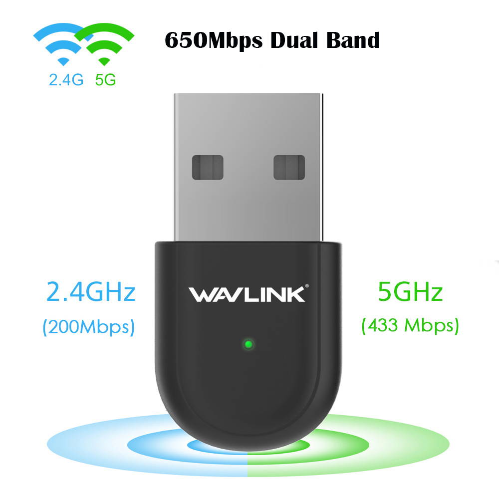 Wavlink AC600 USB Wifi Adapter, 600Mbps Dual Band Wireless Adapter, 802.11ac, High Gain 3dbi Antenna Network Adapter, 2.4G/150Mbps + 5G/433Mbps For PC, Windows XP/Vista/7/8/8.1/10 (32/64bits) MAC OS