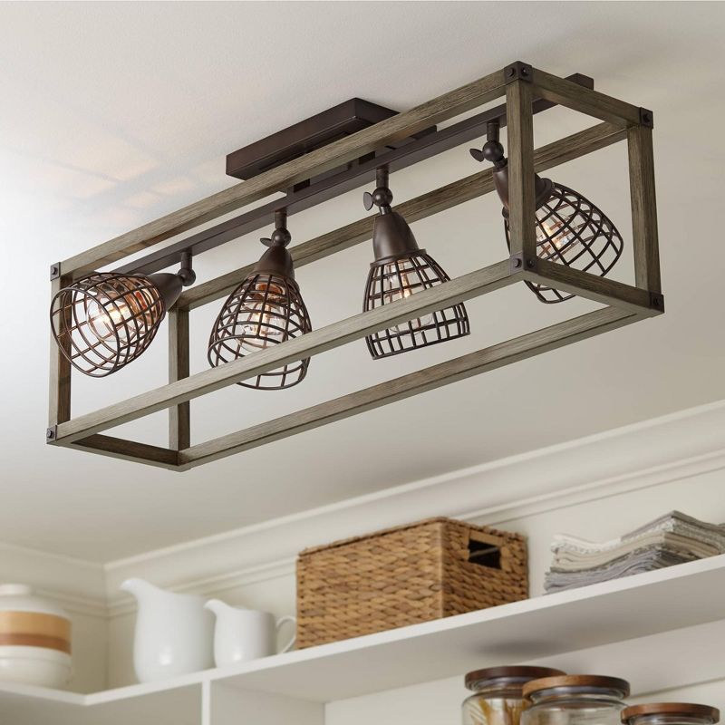 Pro Track Verdorn 4-Light Oiled Bronze with Wood Cage Track Fixture