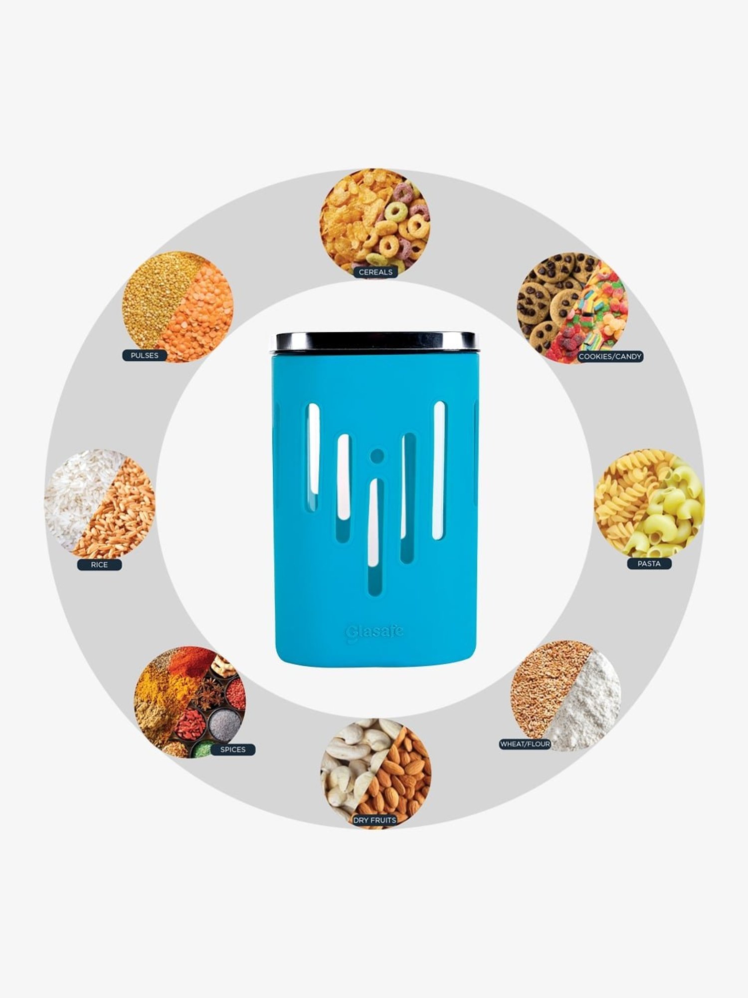 Glasafe Shift-N-Set Tranquil Teal Borosilicate Drinking Glasses & Containers