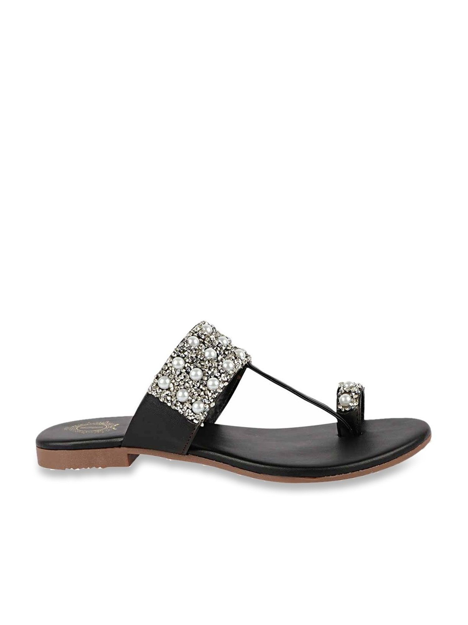 Shoetopia Women's Black Toe Ring Sandals