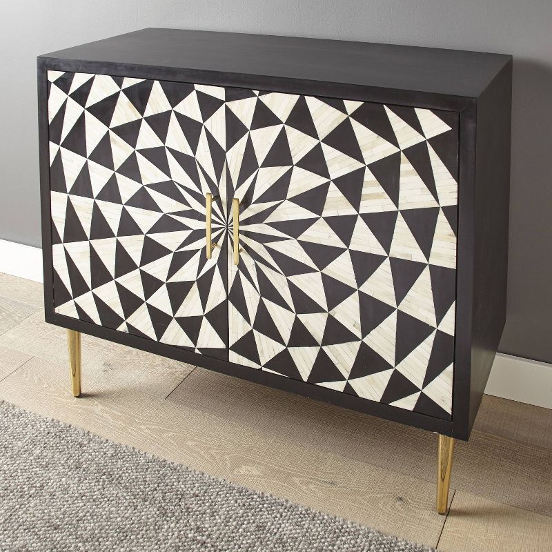 2 Doors Benzara Accent Cabinet Black/White - Steve Silver Co.