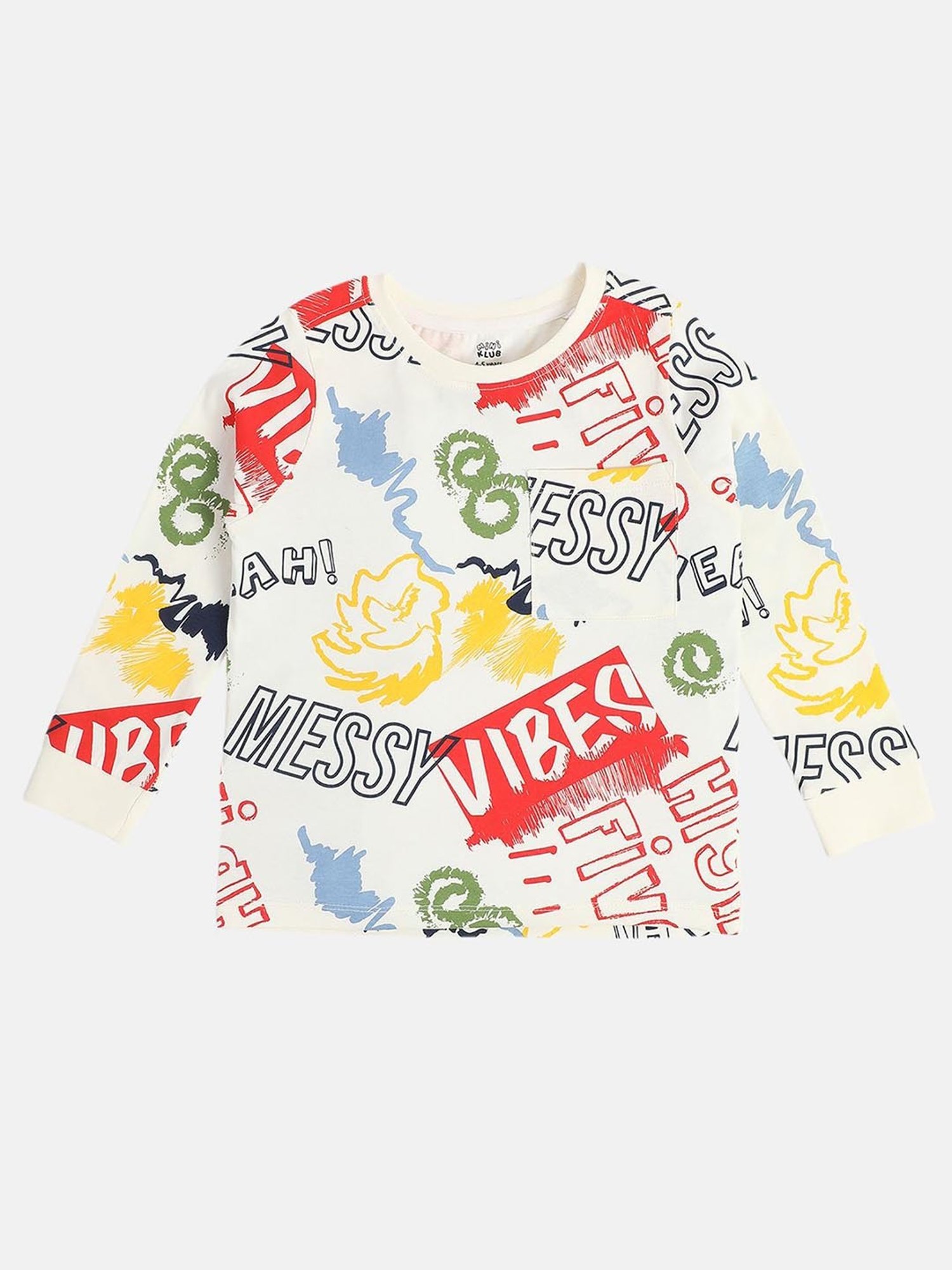 MINIKLUB Boys Marshmallow Cotton Printed Full Sleeves T-Shirt